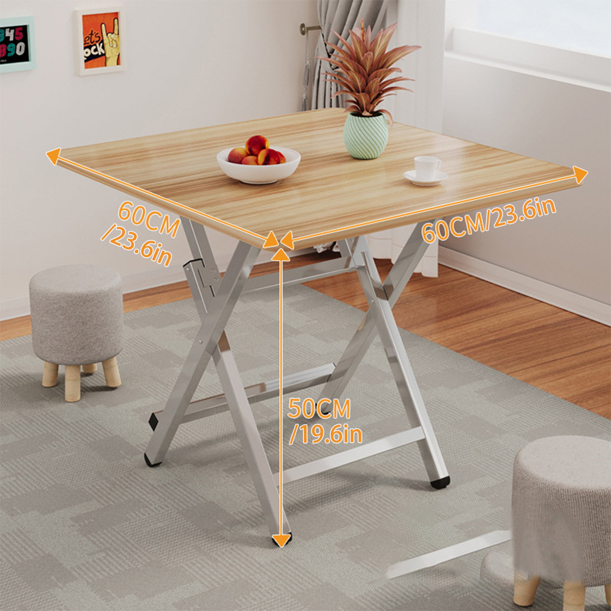 60cm Wooden Folding Square Table for Home and Workspace