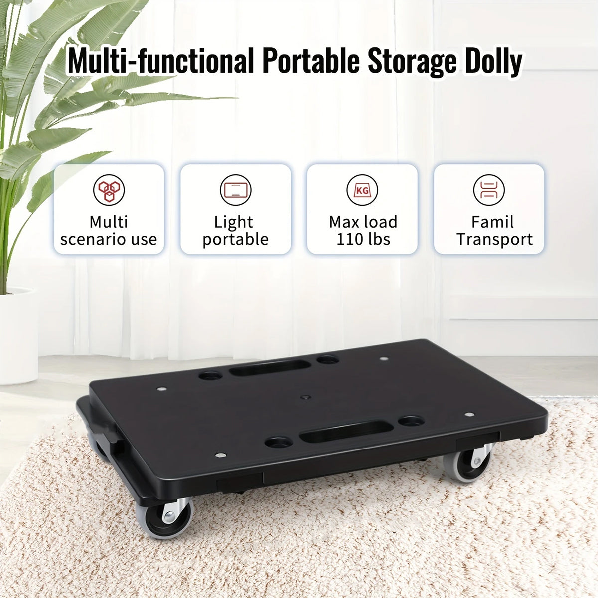 2 Pcs Rolling Utility Cart Silent Platform Trolley 50KG