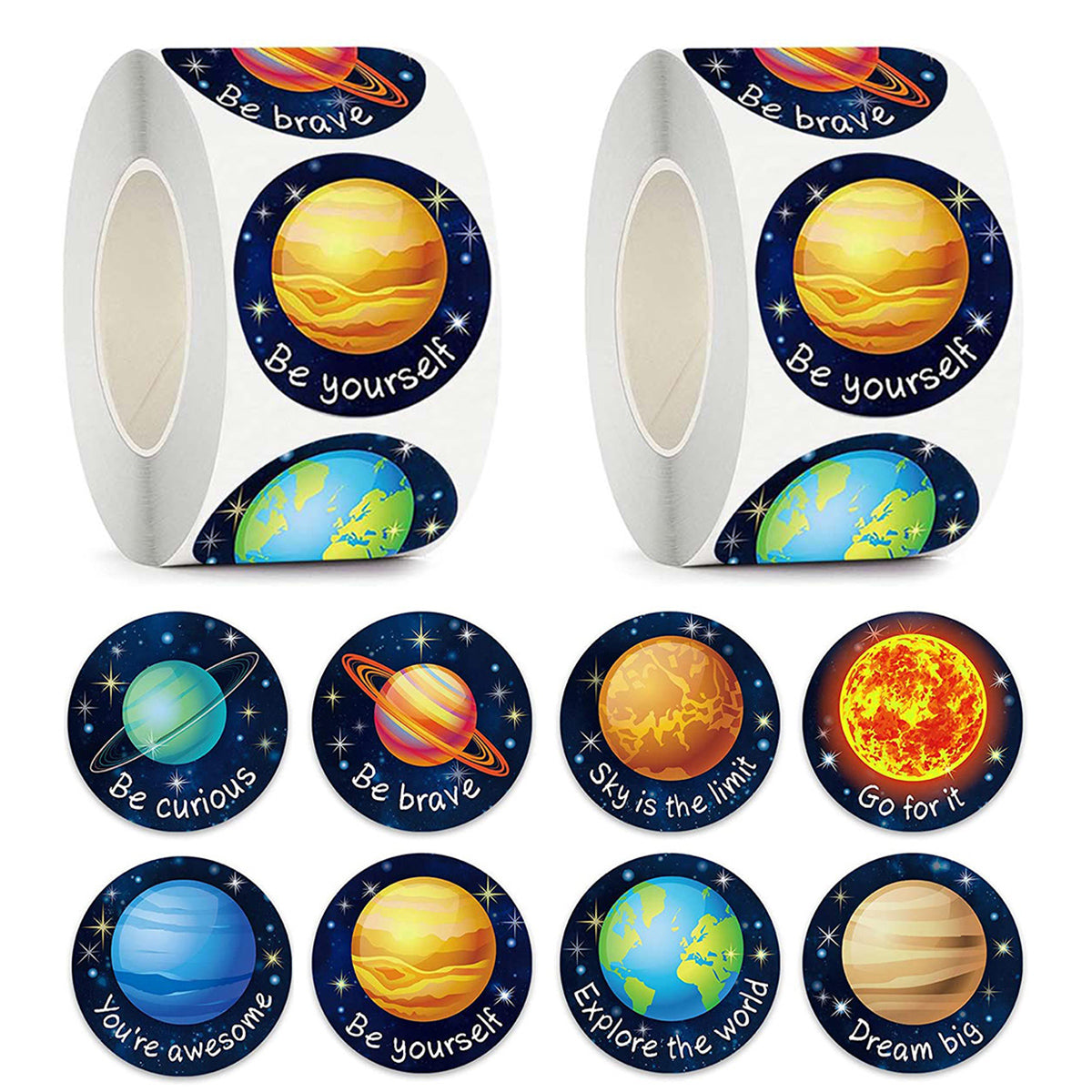 2 Rolls Decorative Sticker Labels with 8 Planet Designs, 1000 Stickers ...