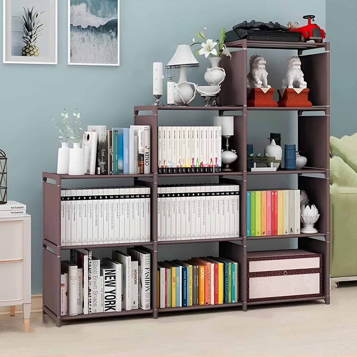 Bookshelf Storage Cabinet Steel Frame 9 or 12 Compartments