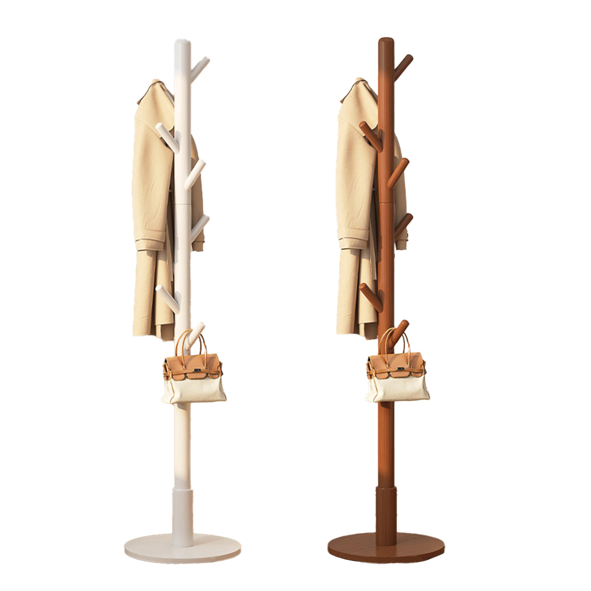 Solid Wood Clothes Hanger Floor Coat Rack with 8 Hooks