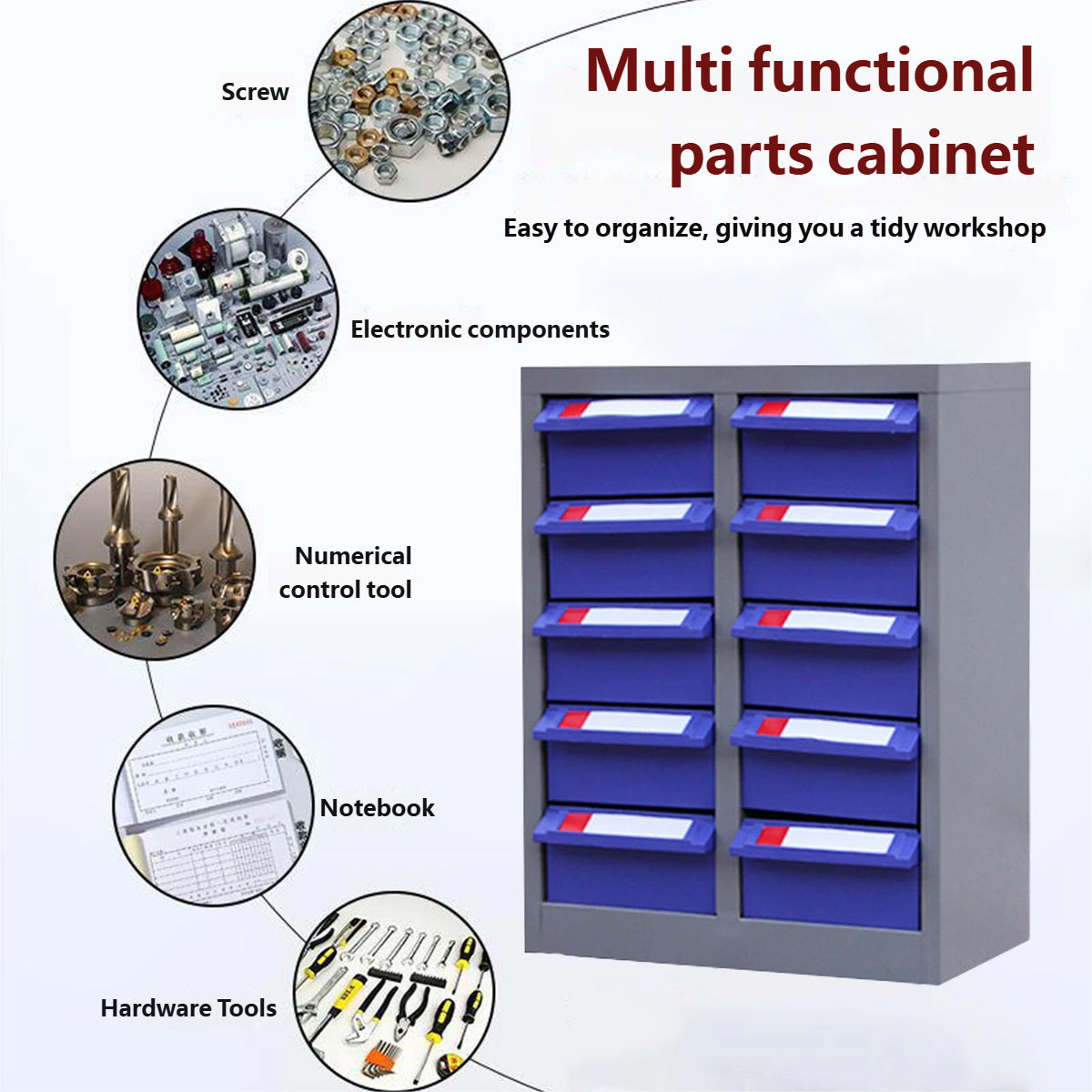 10-Drawer Parts Cabinet for Workshop and Garage