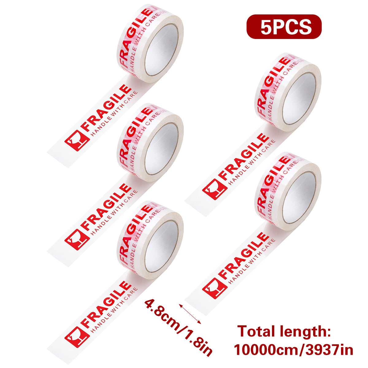 5 Rolls Fragile Warning Tape for Shipping Boxes