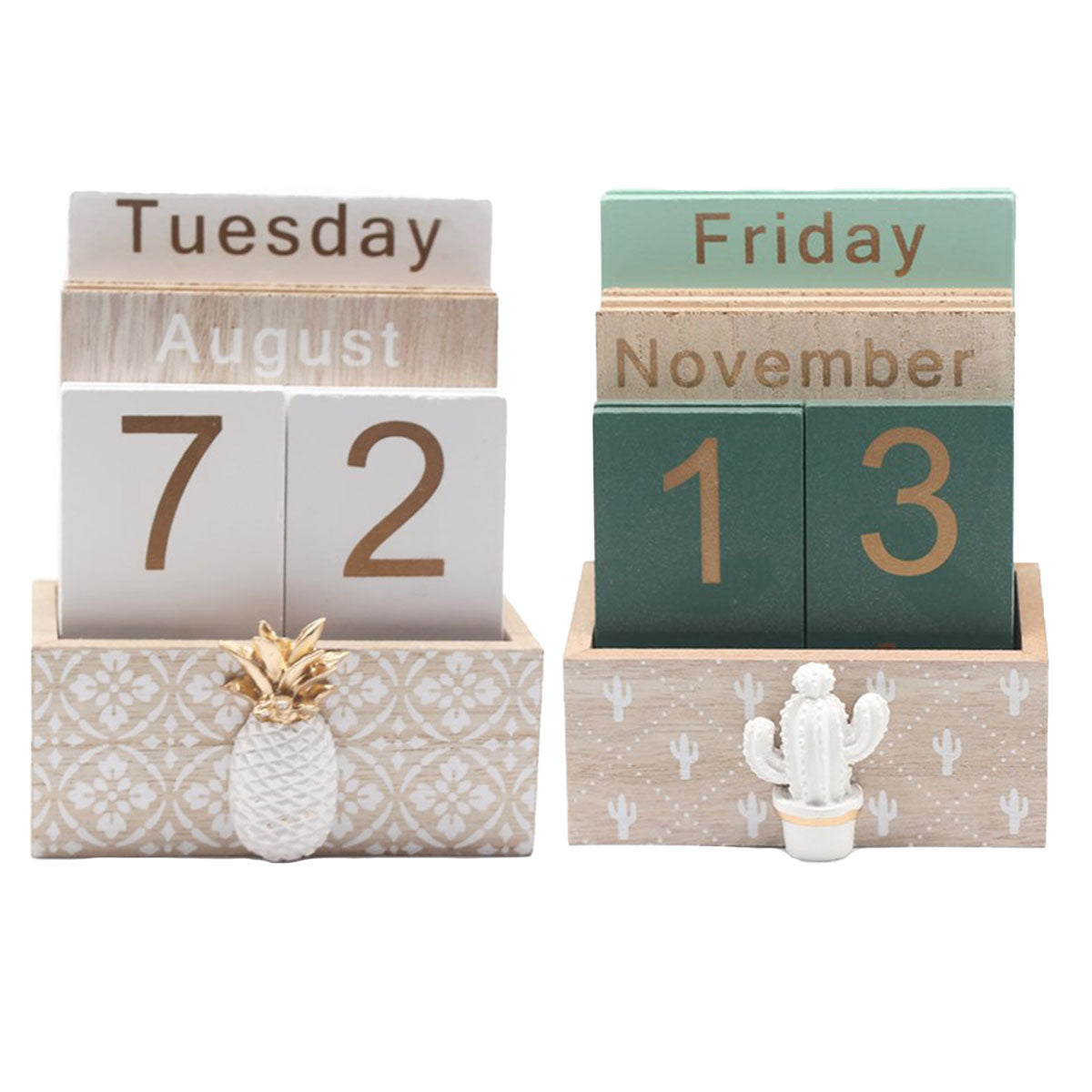 Wooden Perpetual Desk Calendar Retro Block Desktop Decor