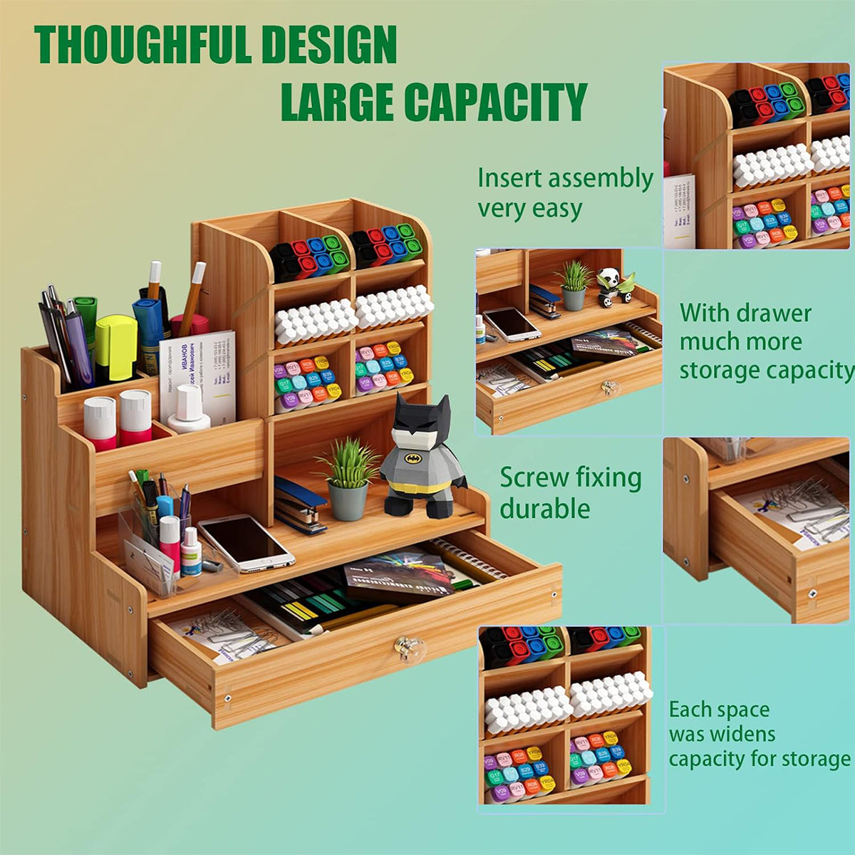 Desktop Office Organizer with Drawer and Pen Holder