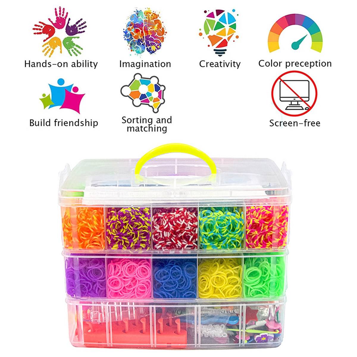 15000 Pcs Rainbow Rubber Bands with Storage Case