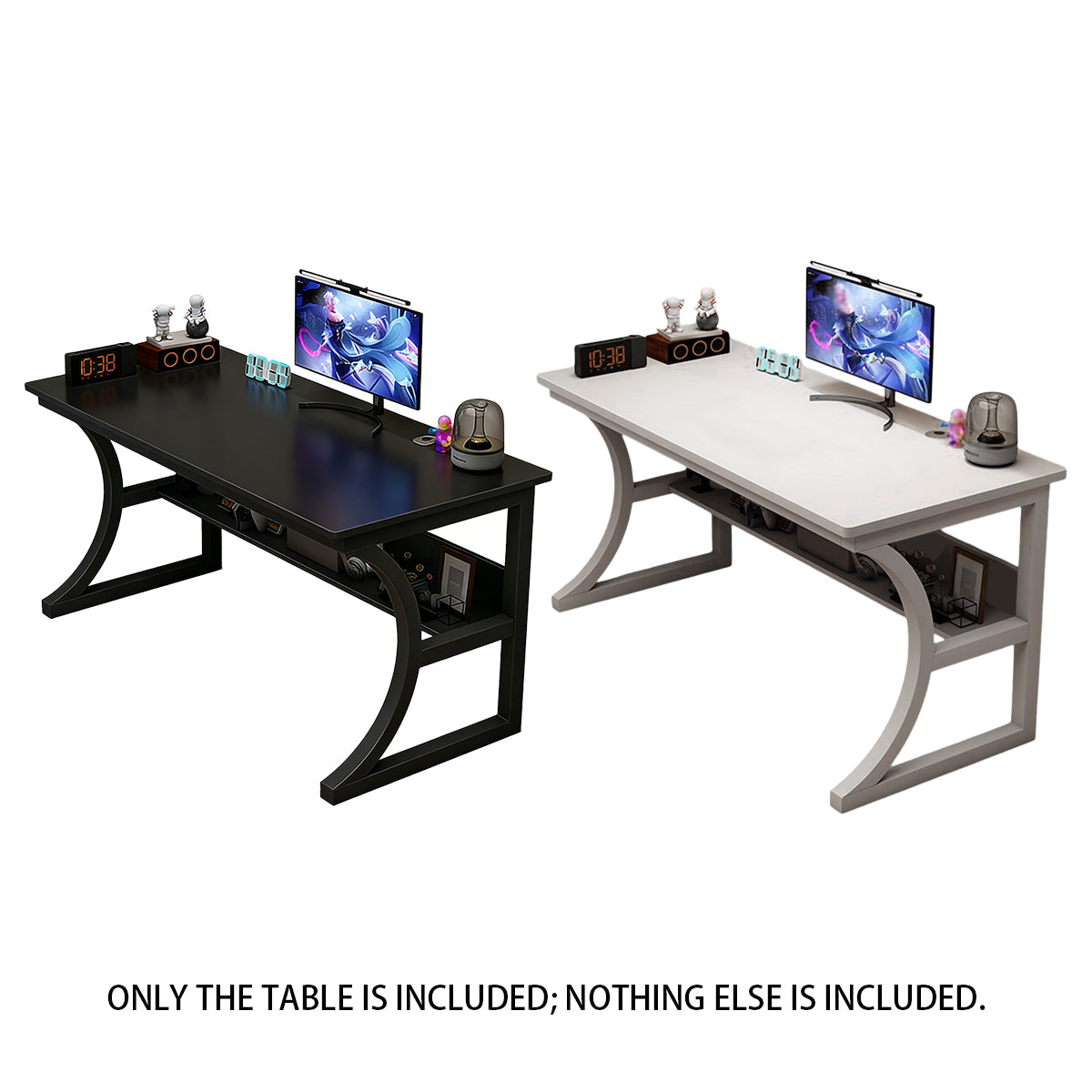 Desktop Computer Table with Open Shelf and C-Frame