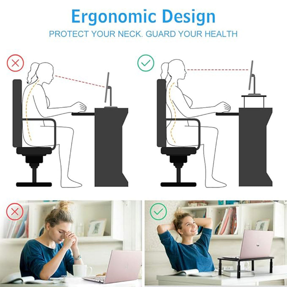 3-Height Adjustable Monitor Riser for Laptop Printer