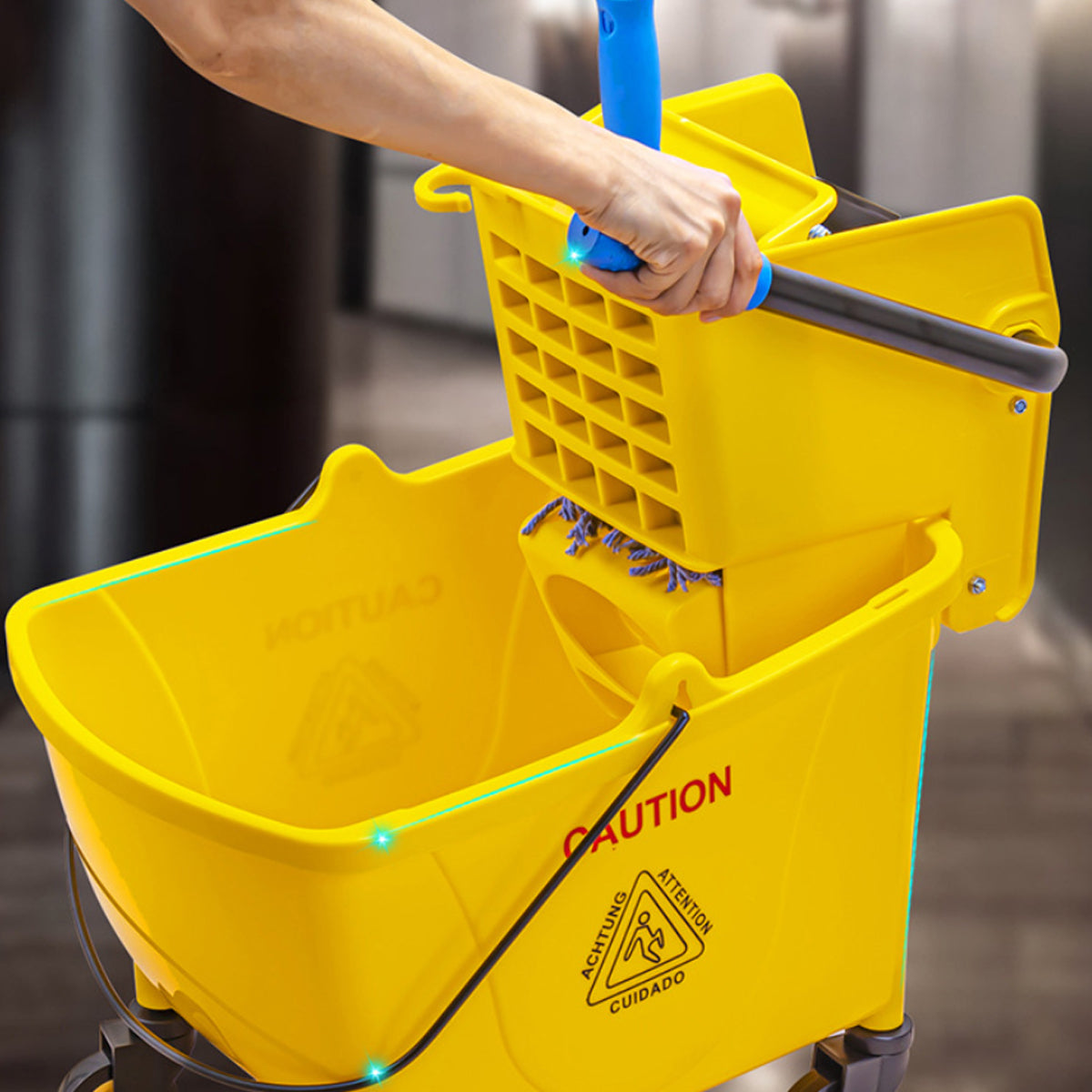 32L Wringer Mop Bucket with Rolling Wheels and Mop