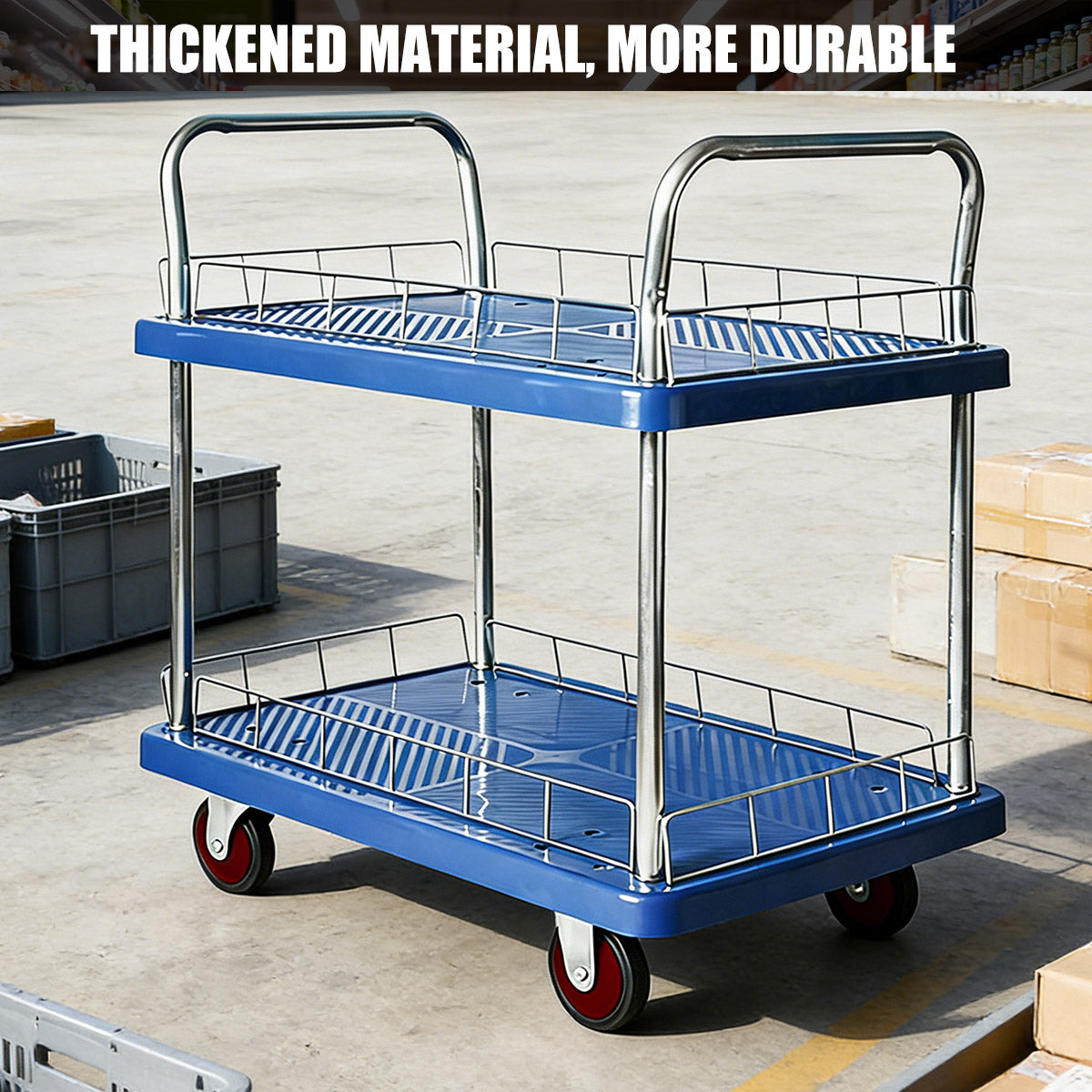 2 Tier Silent Flatbed Trolley with Double Handle