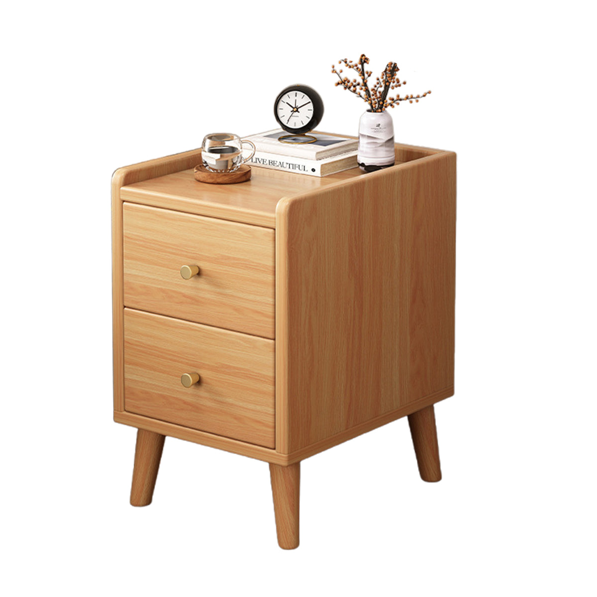 Narrow Wooden Bedside Table with 2 Drawers
