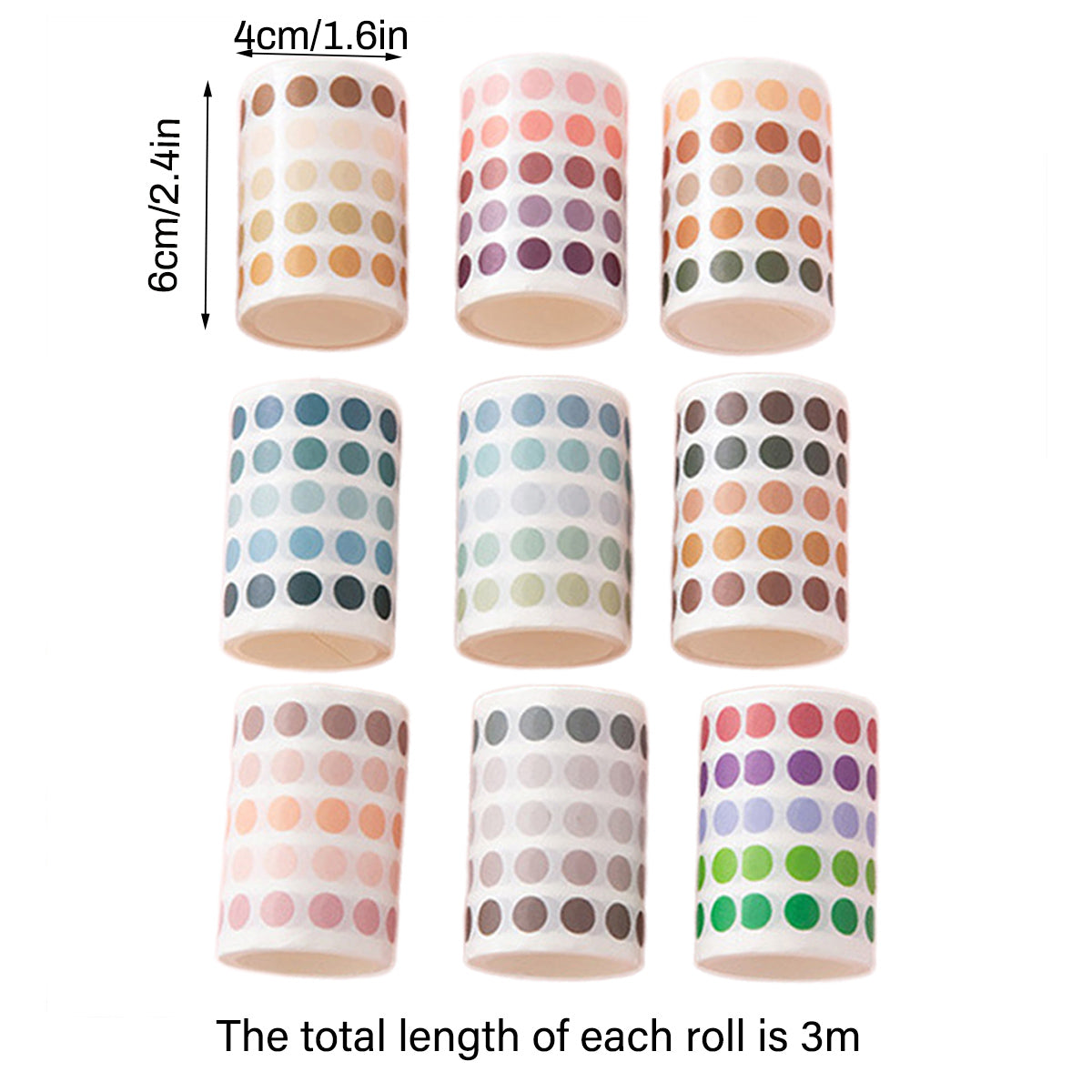 9 Pcs Washi Tape Set Dot Gradient Stickers for Scrapbooking and Journaling