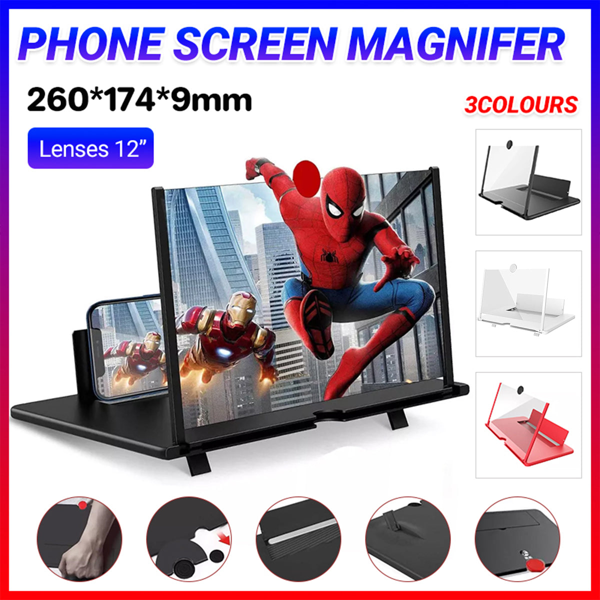 12 Inch Folding Screen Magnifier Stand 3D HD Lens