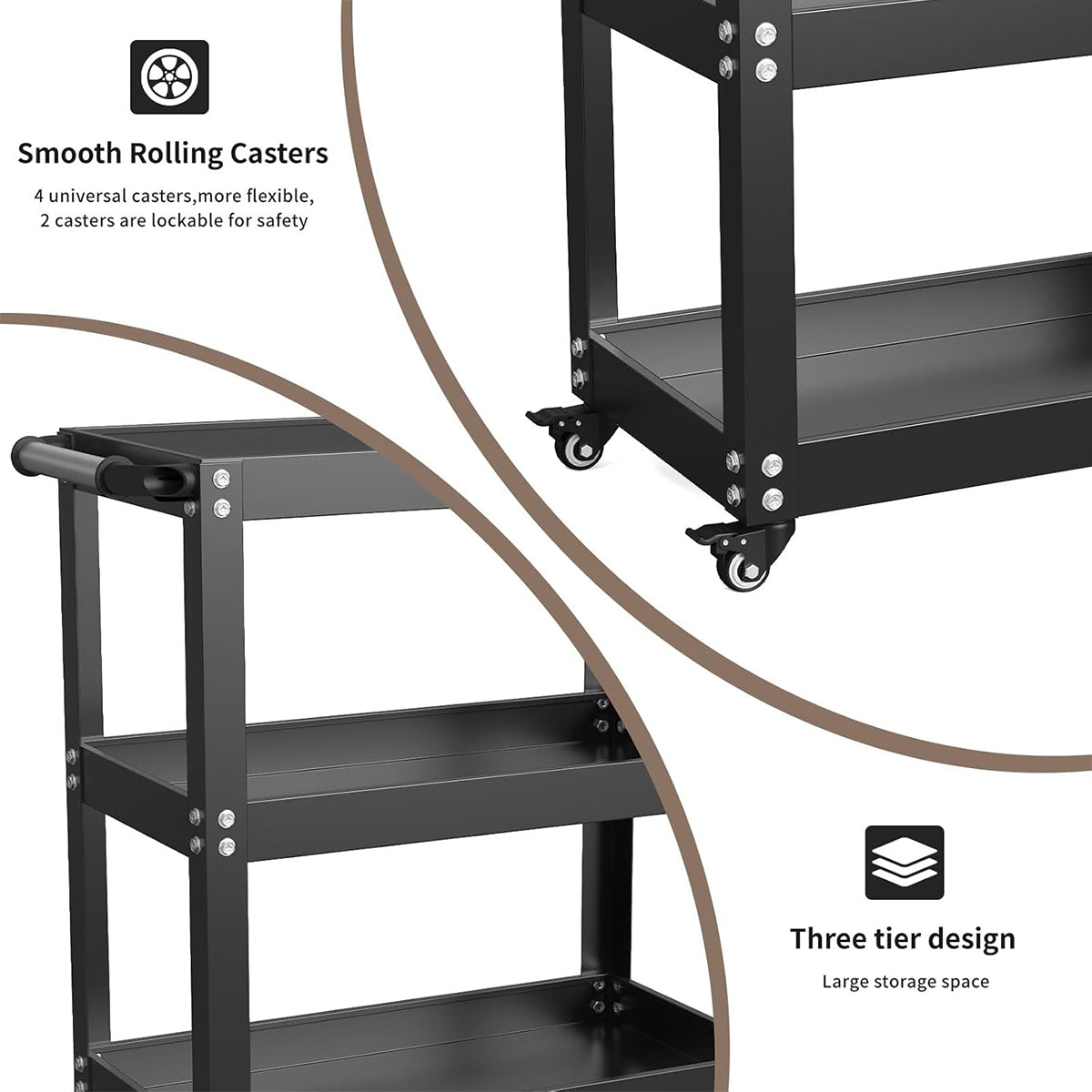 3 Tier Mobile Storage Tool Cart for Garage