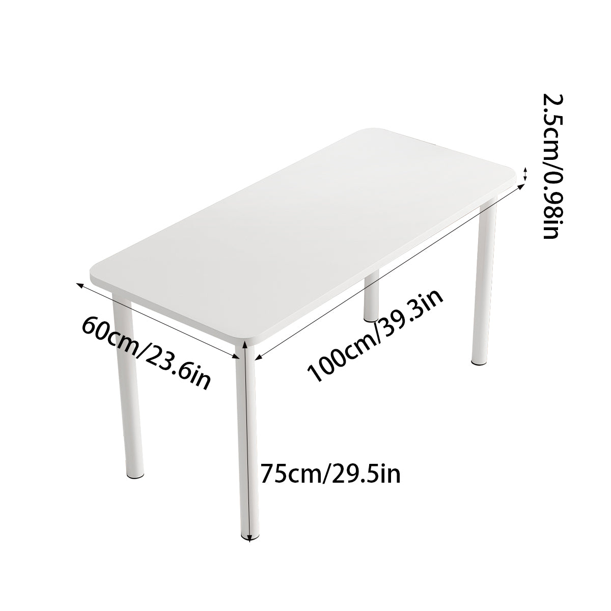 White Study Desk with 25mm Thick Top 100cm