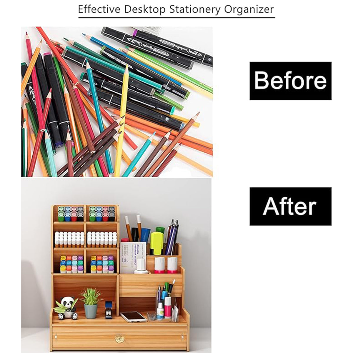 Desktop Office Organizer with Drawer and Pen Holder