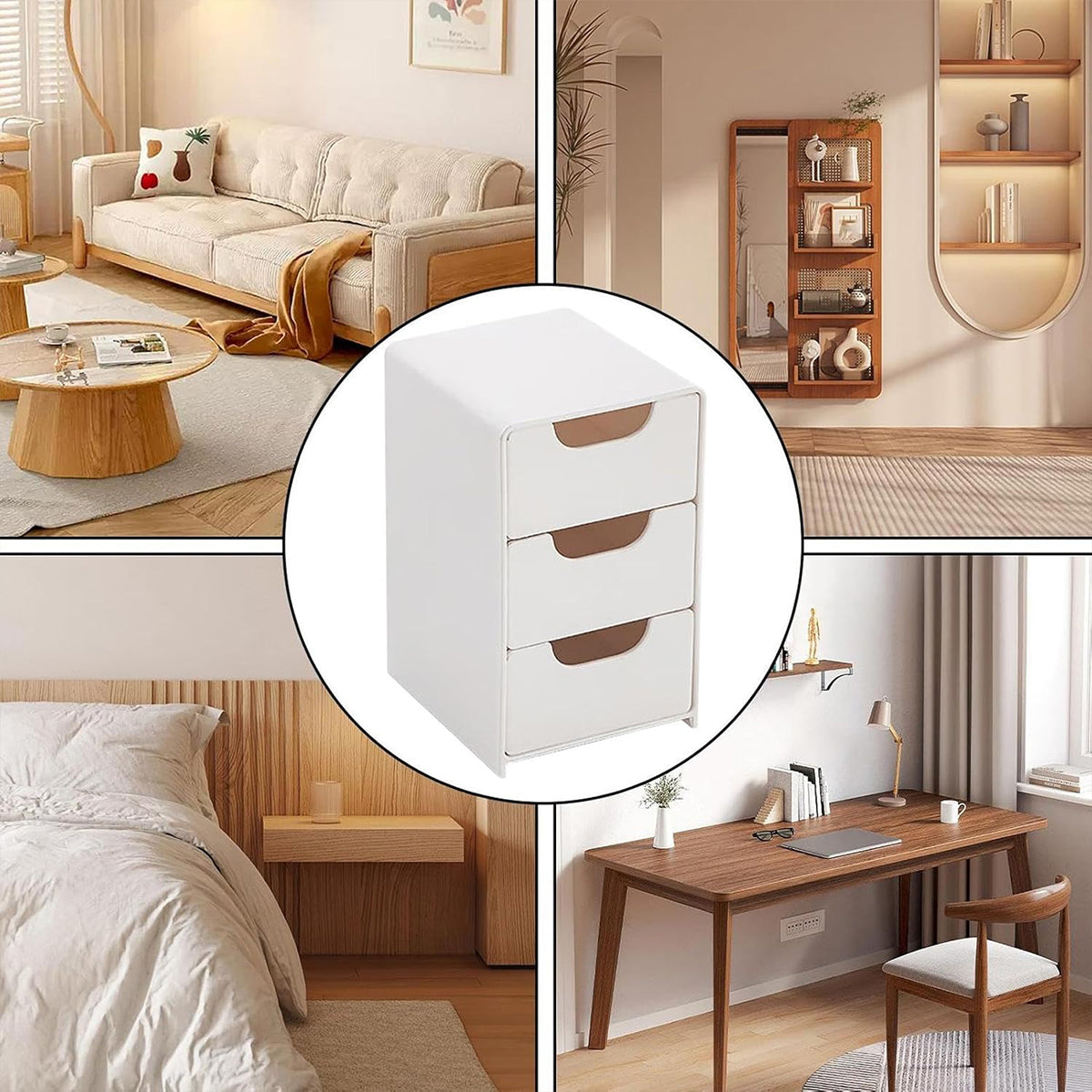 Mini Desktop Organiser Box 3-Layer Plastic Drawer Unit