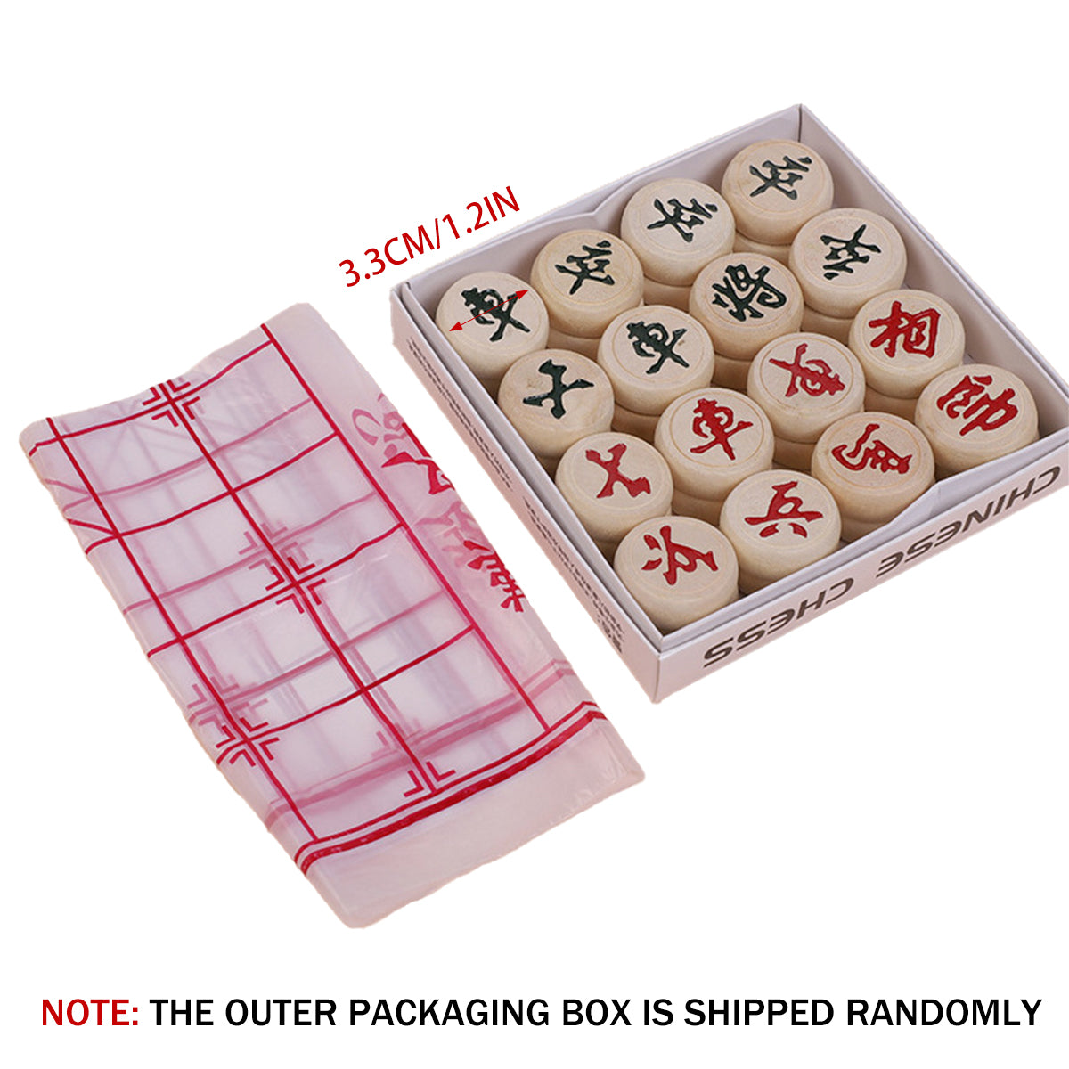 Birch Wood Chinese Chess Set with Board 32 Pieces