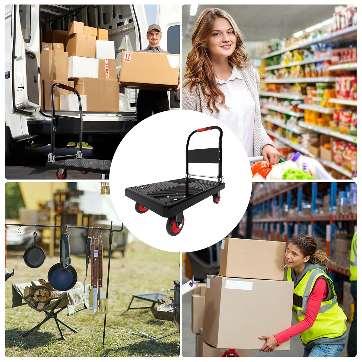 Folding Handle Flatbed Cart with 275kg Capacity