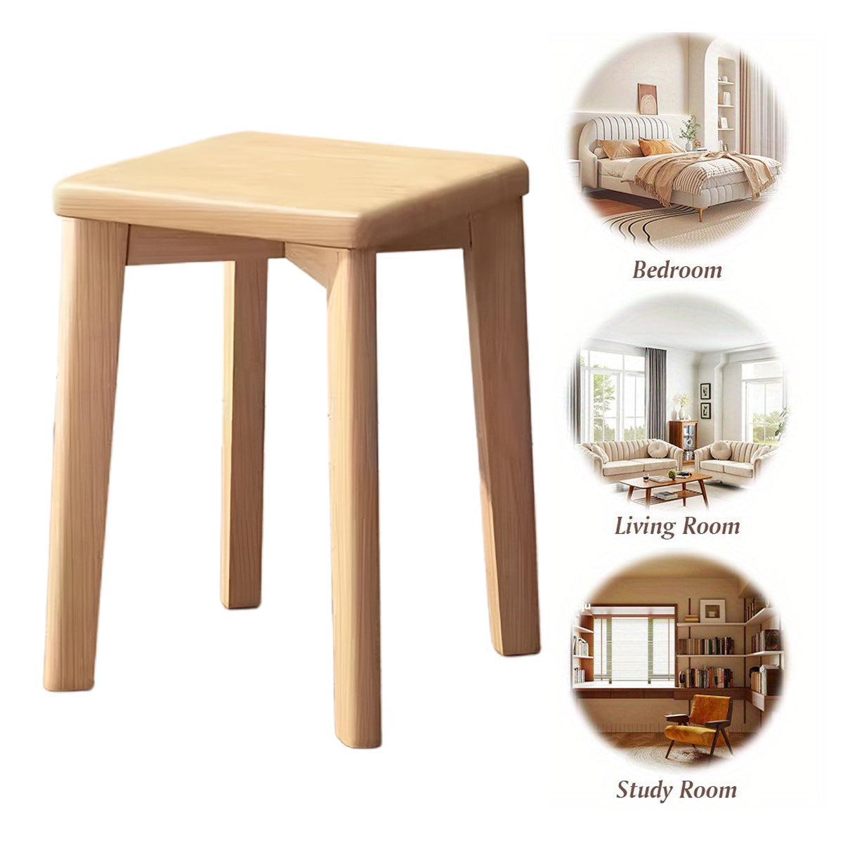 Solid Wood Square Stool for Dining Makeup Home