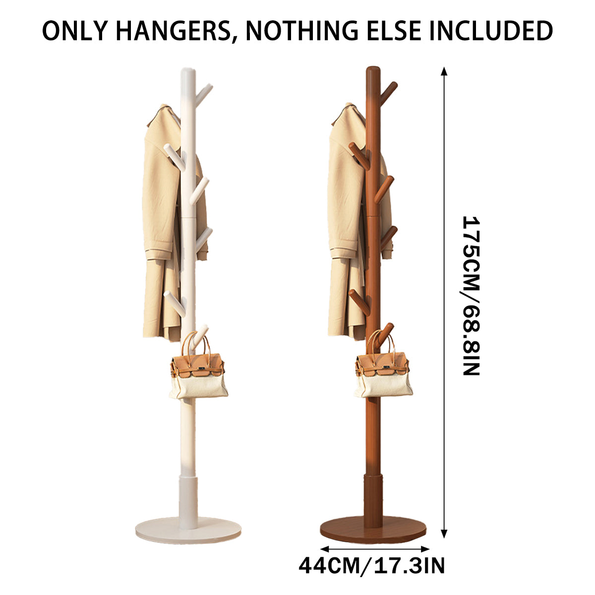 Solid Wood Clothes Hanger Floor Coat Rack with 8 Hooks