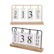 Wooden Desk Calendar Perpetual with Metal Rings Black Gold