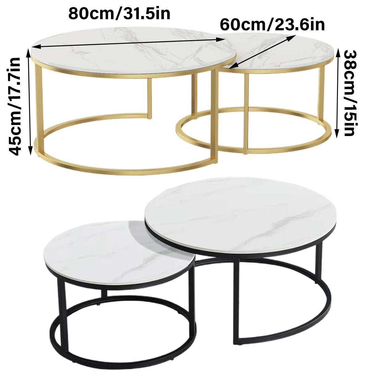 2-Piece Round Nesting Coffee Table Modern Living Room