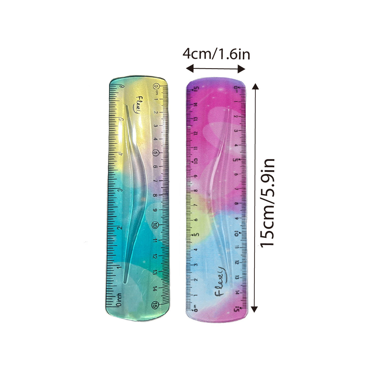 2PCS Colourful Bendable Soft Rulers 15cm Foldable Flexible Set