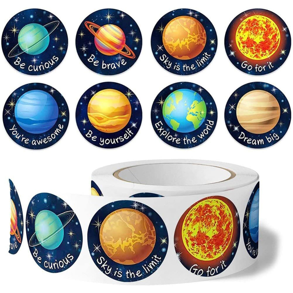 2 Rolls Kids Decorative Sticker Labels Space Planet Designs