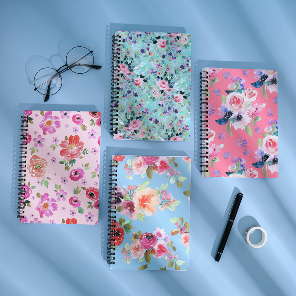 4 Pcs Loose-Leaf Notebooks Vintage Floral Thick Paper