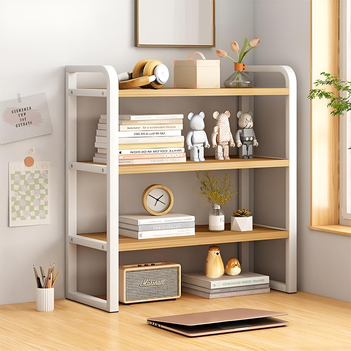 3-Tier Desktop Storage Rack Steel Frame for Books