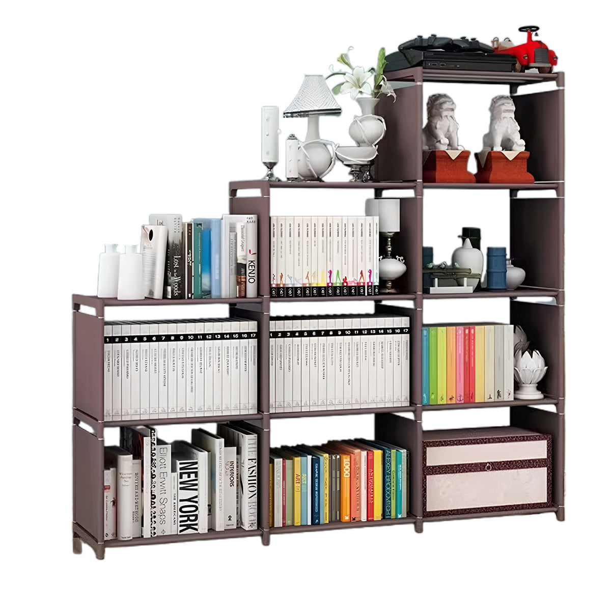 Bookshelf Storage Cabinet Steel Frame 9 or 12 Compartments