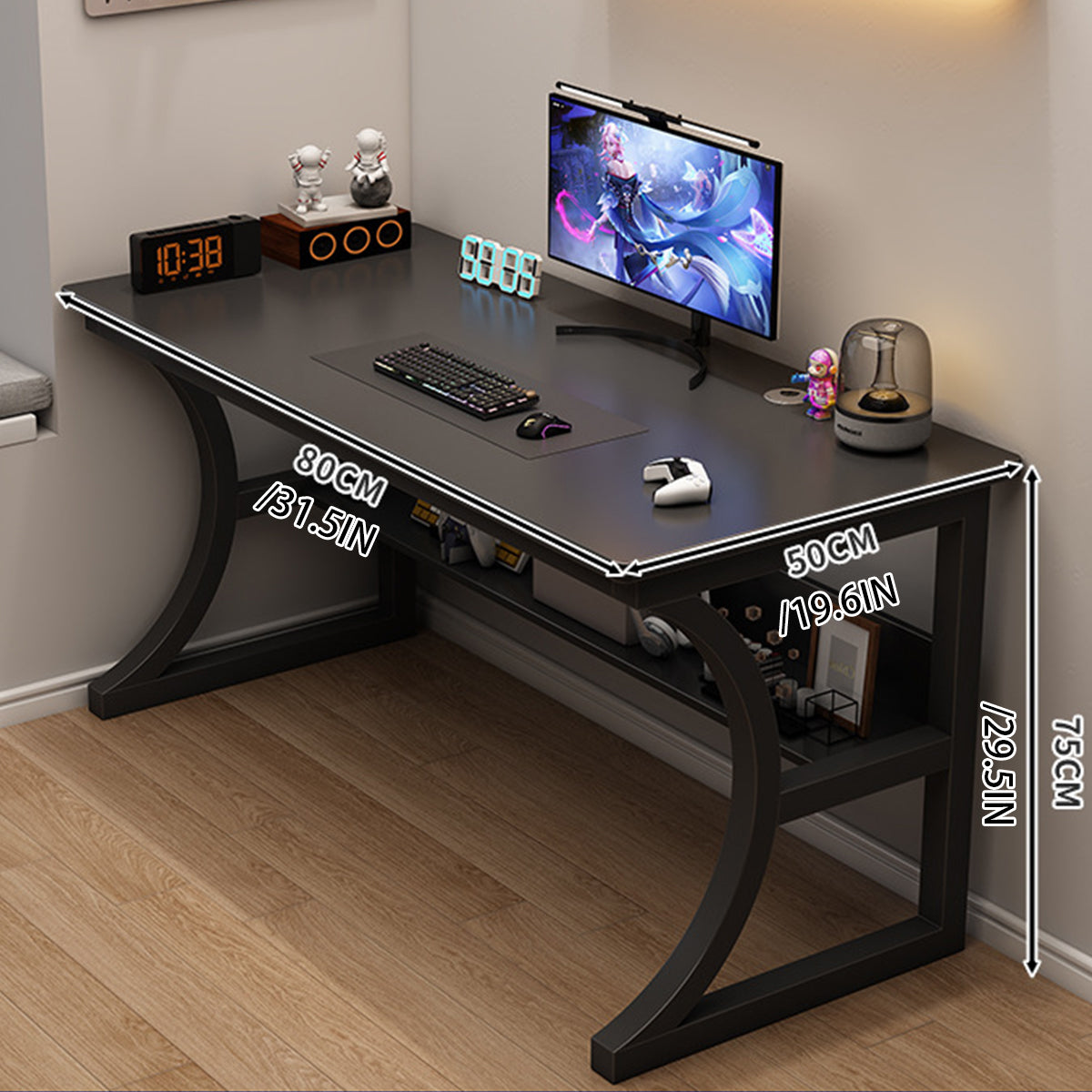 Desktop Computer Table with Open Shelf and C-Frame