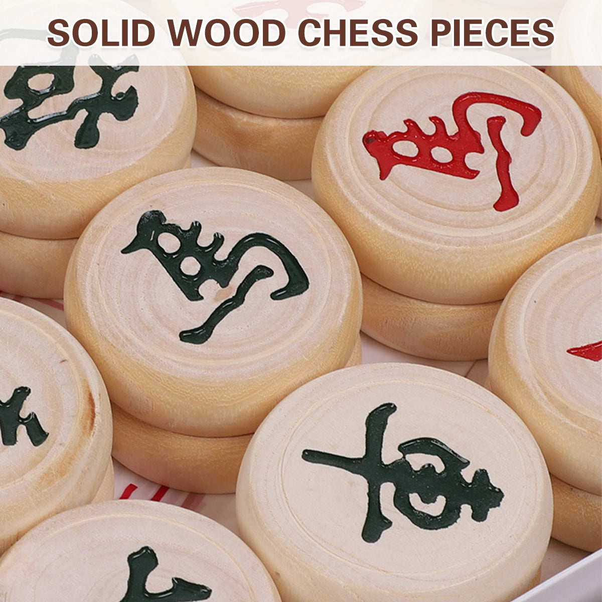 Birch Wood Chinese Chess Set with Board 32 Pieces