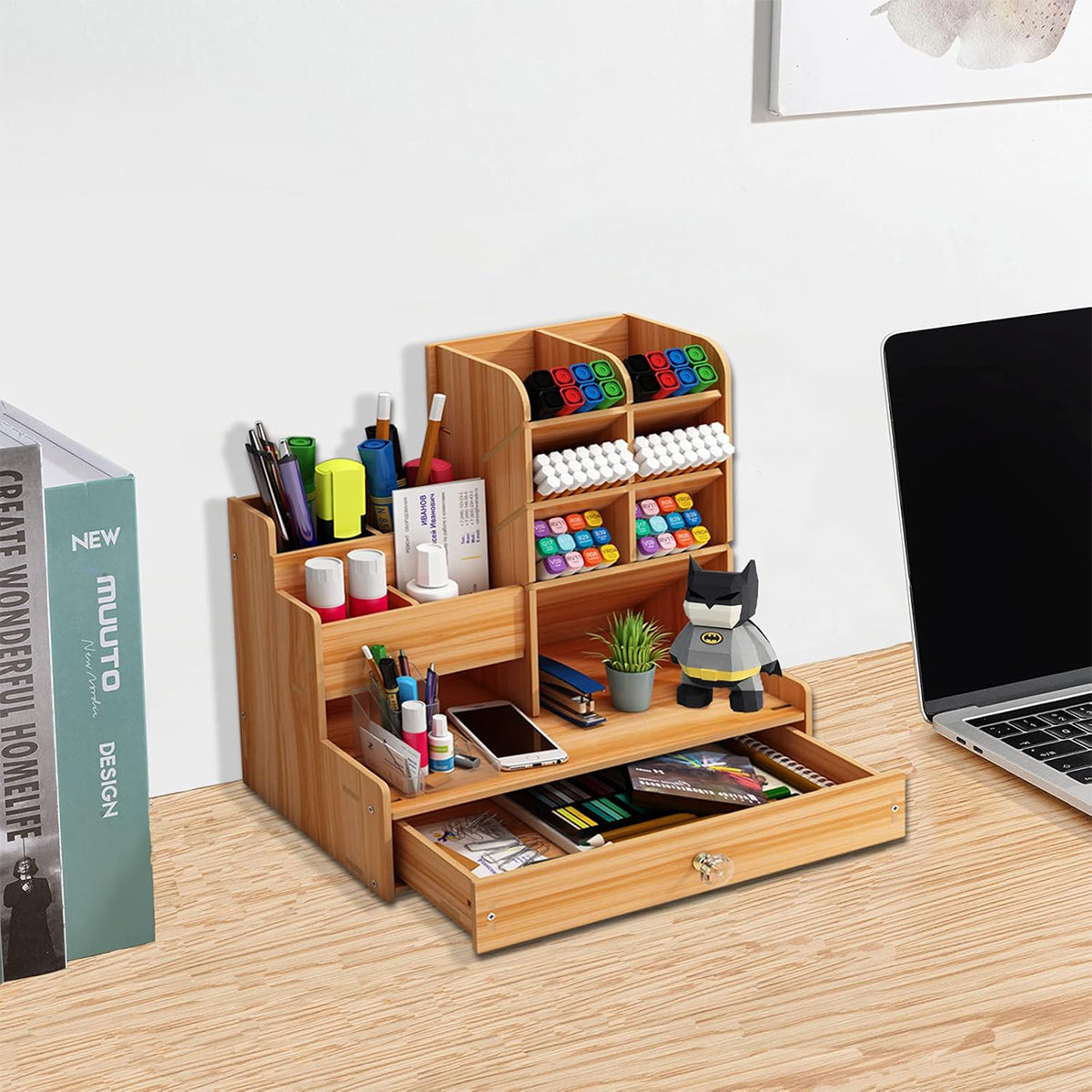 Desktop Office Organizer with Drawer and Pen Holder