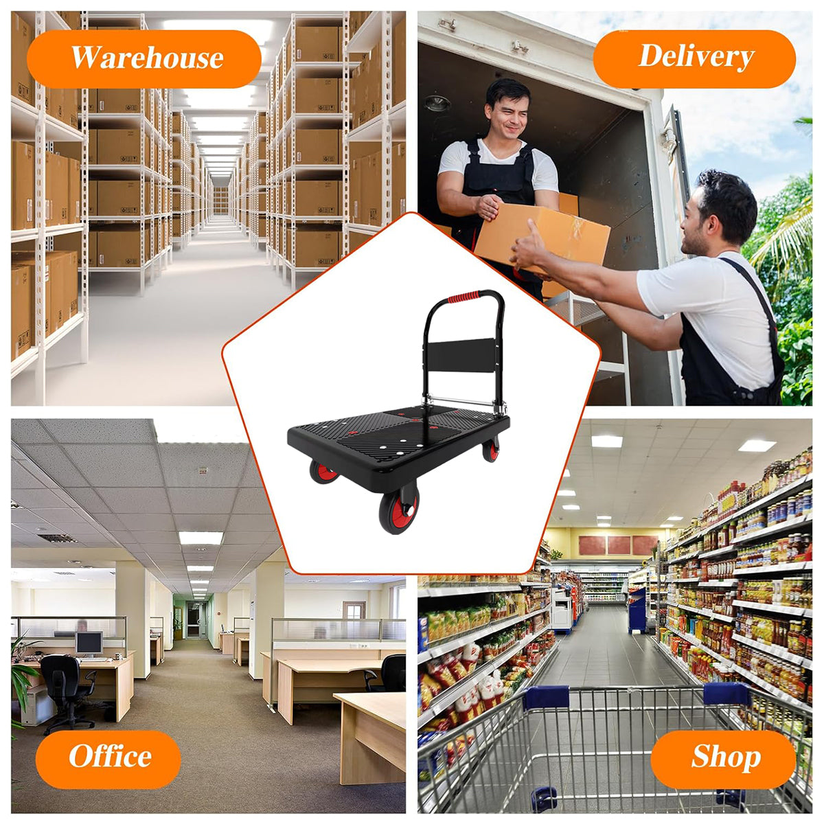 Folding Handle Flatbed Cart with 275kg Capacity