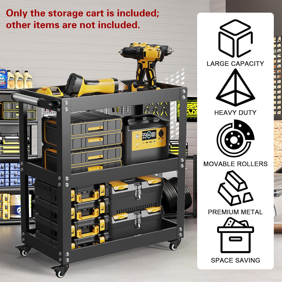 3 Tier Mobile Storage Tool Cart for Garage