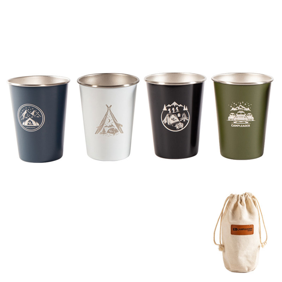 Set of 4 Outdoor 304 Stainless Steel Cups with Bag
