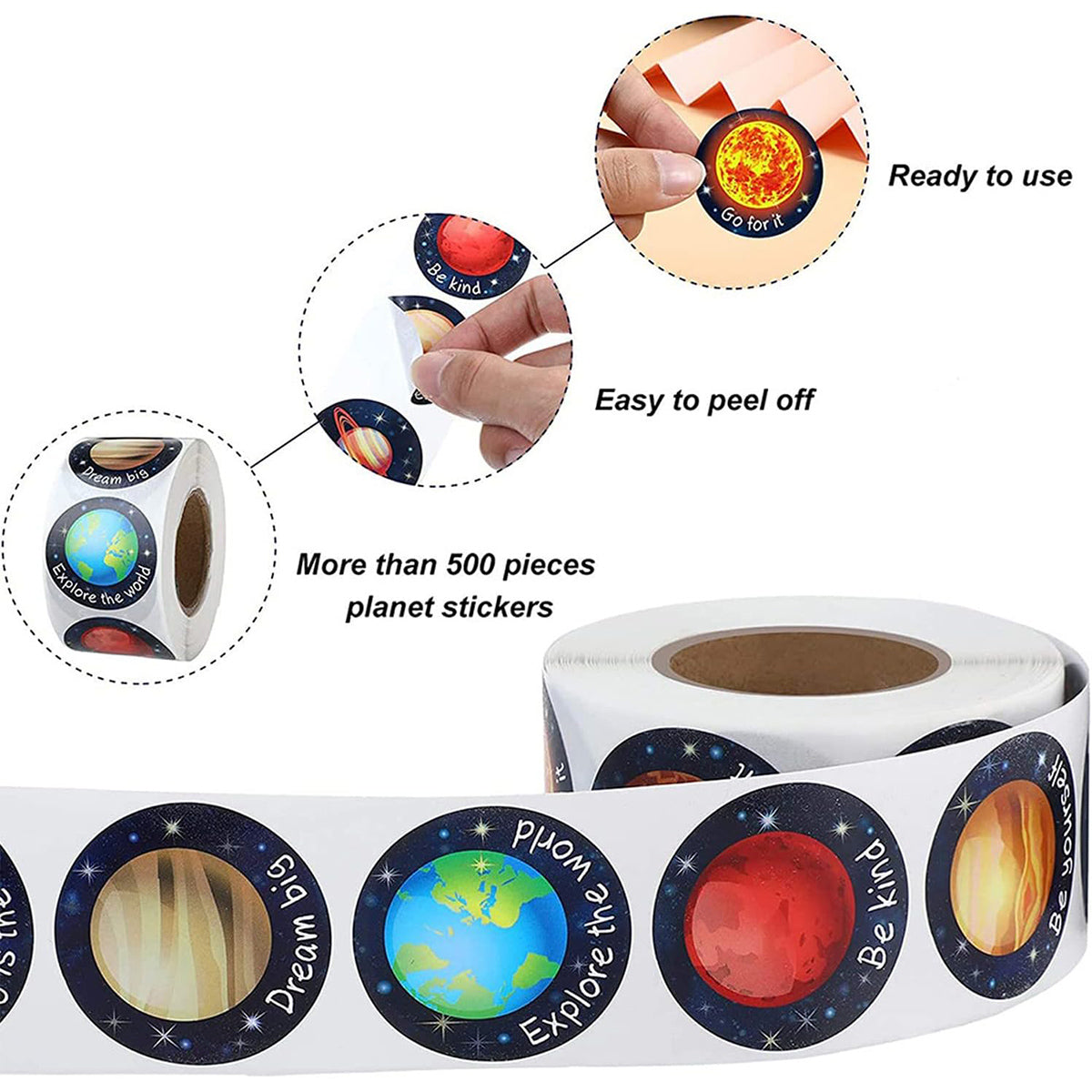 2 Rolls Kids Decorative Sticker Labels Space Planet Designs