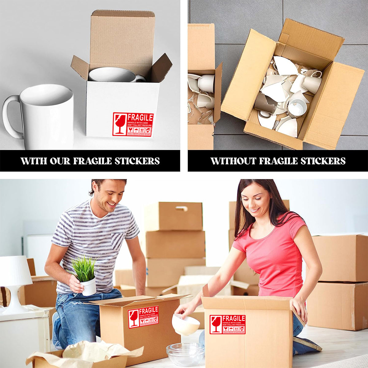 Fragile Warning Stickers Self Adhesive for Parcels