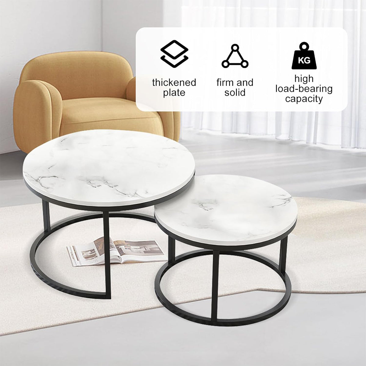 2-Piece Round Nesting Coffee Table Modern Living Room