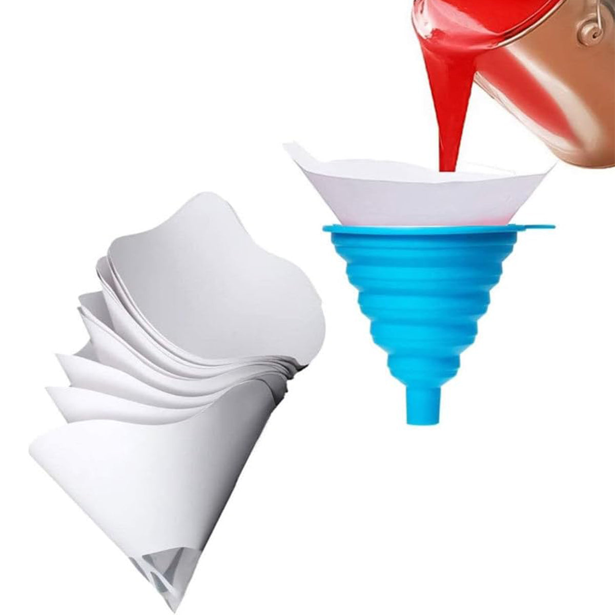 100 Paper Funnels with Silicone Funnel for Liquid Transfer