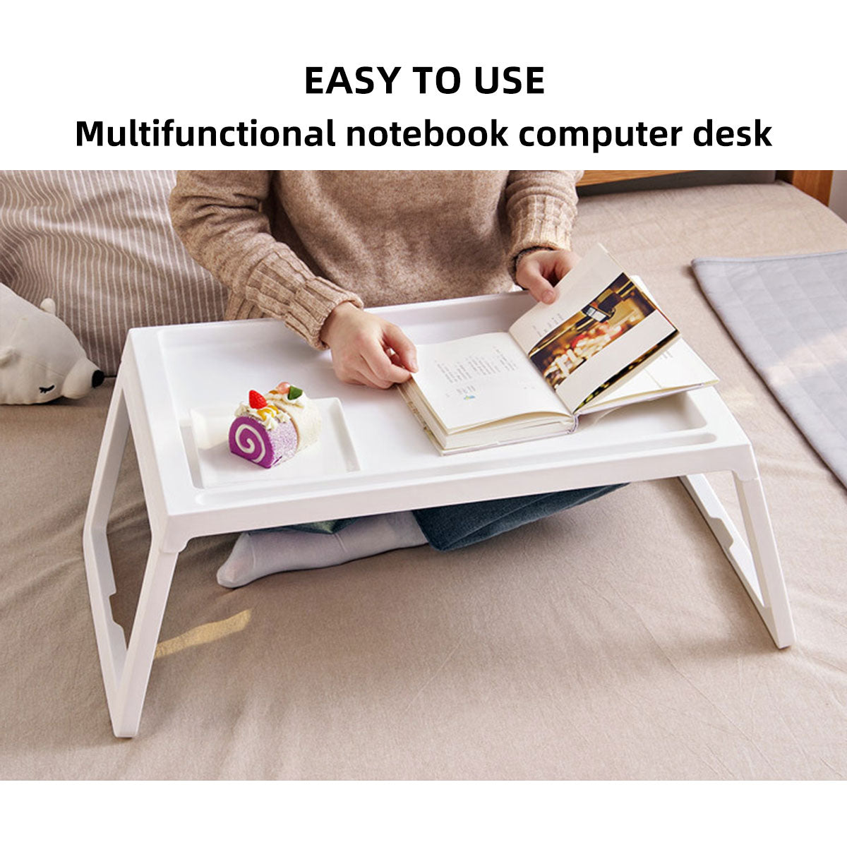 Foldable Laptop Bed Table Portable PP Desk with Device Slot