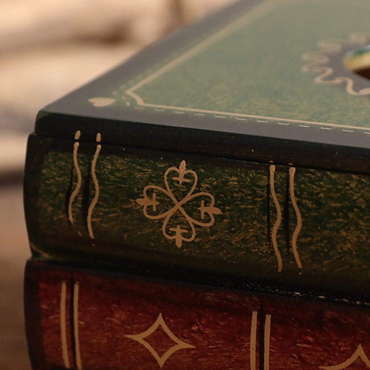 Retro Book-Shaped Wooden Tissue Box Hand-Painted
