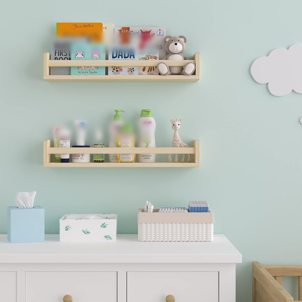 2 Pcs Solid Wood Wall Mounted Ledge Shelf