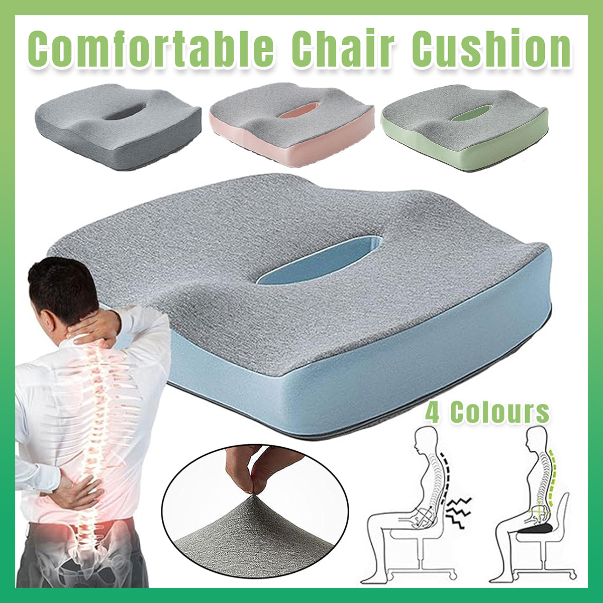 Orthopedic Coccyx Memory Foam Seat Cushion with Cover