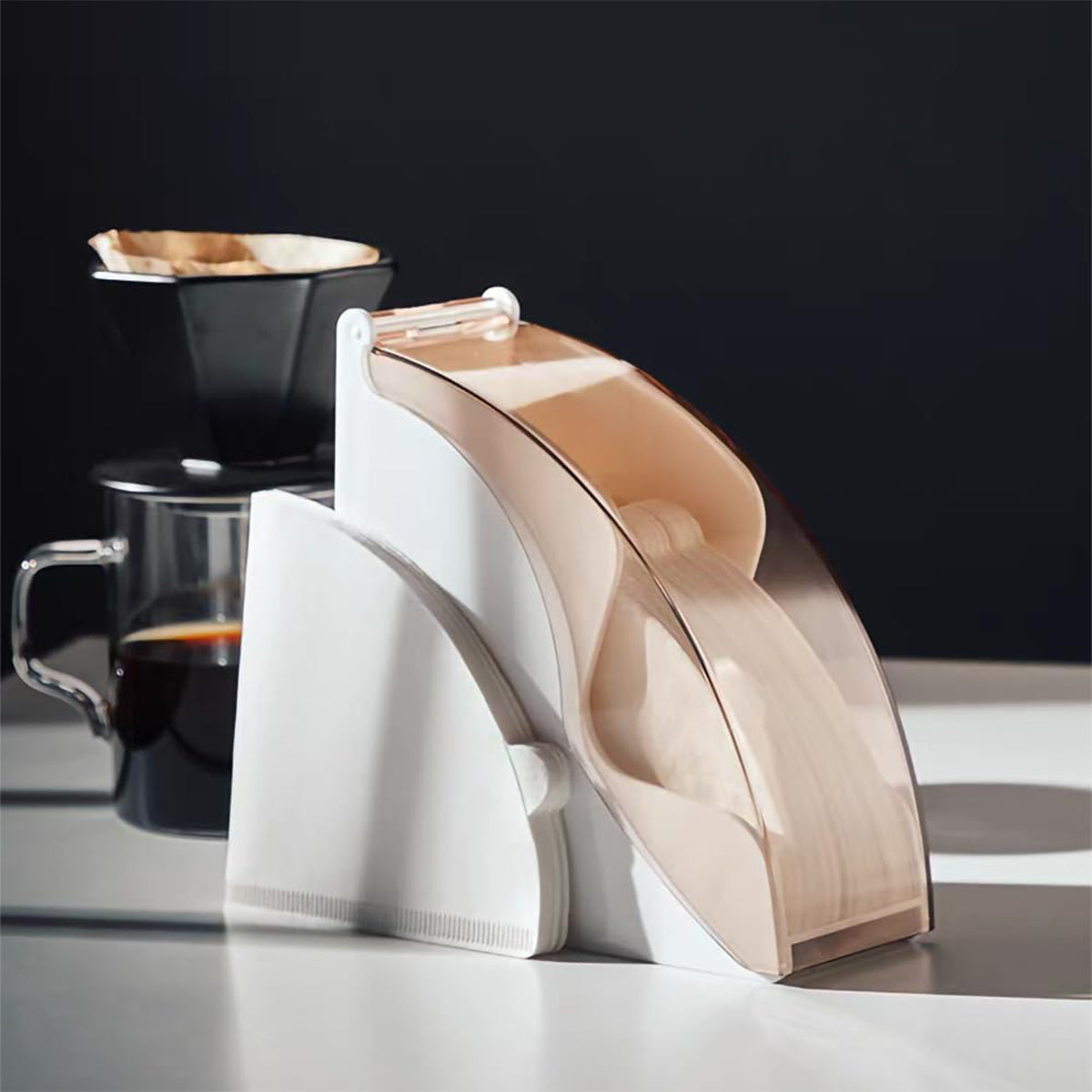 Fan Shaped Coffee Filter Storage Box Dustproof Acrylic