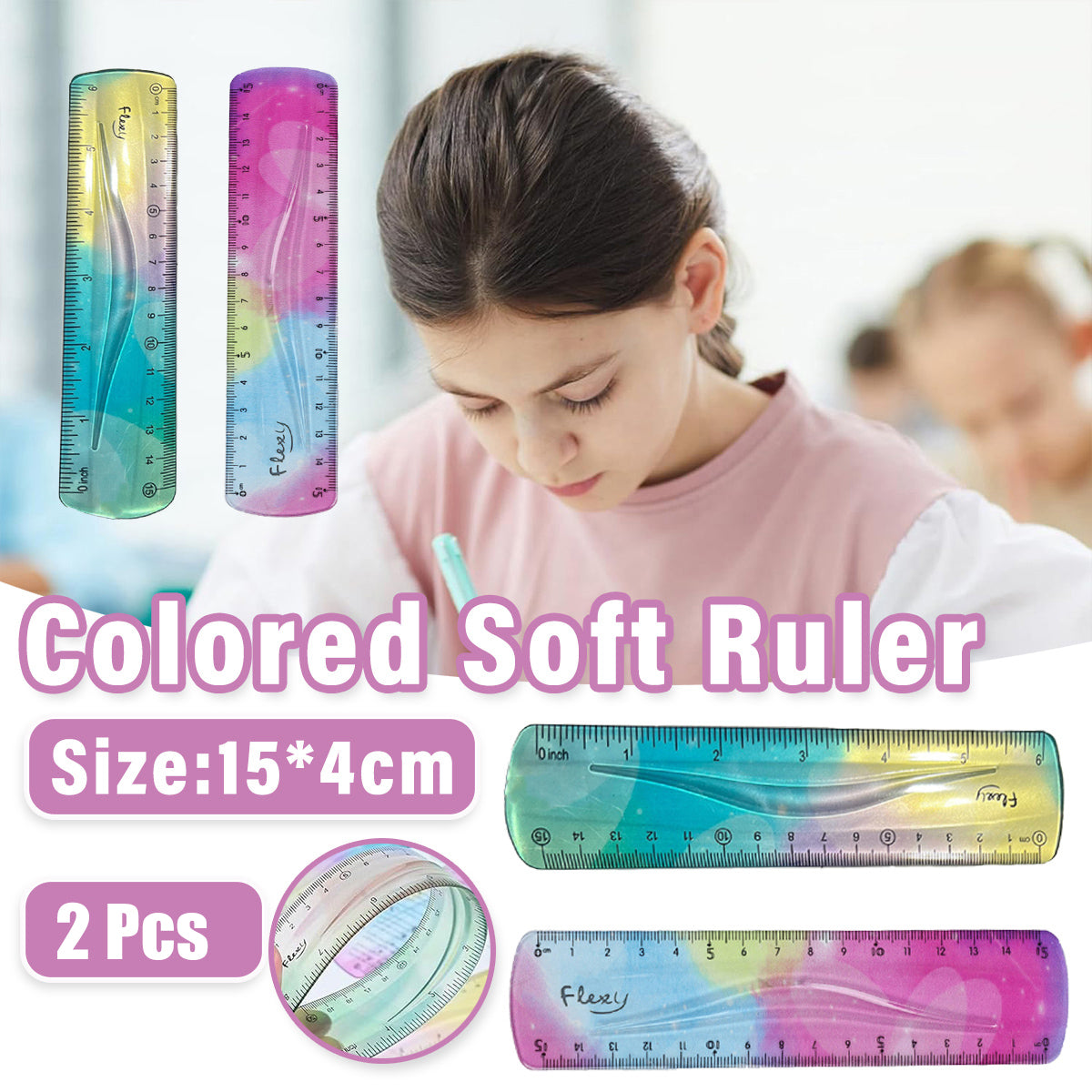 2PCS Colourful Bendable Soft Rulers 15cm Foldable Flexible Set