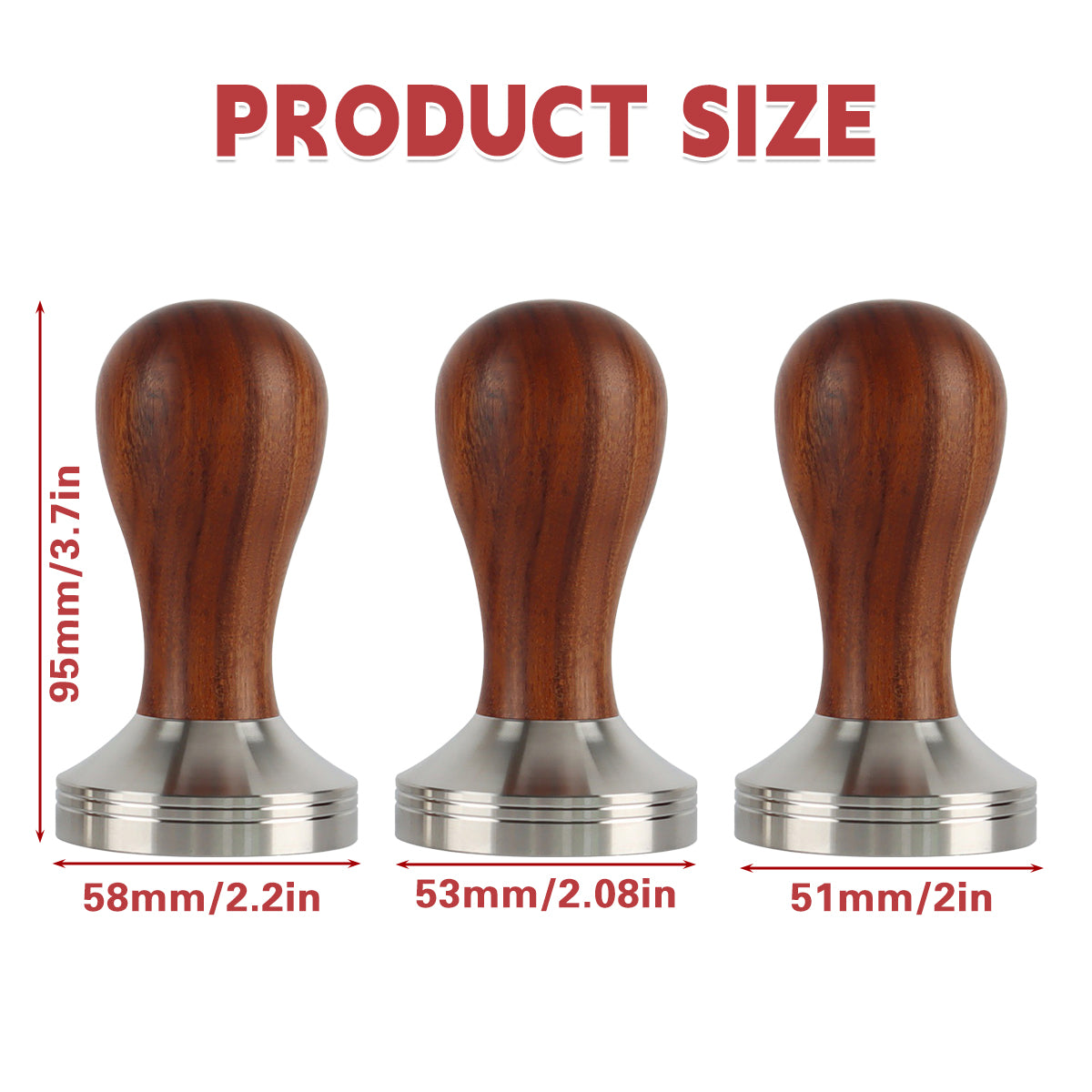 Coffee Tamper Wood Handle 304 Steel 51-58mm