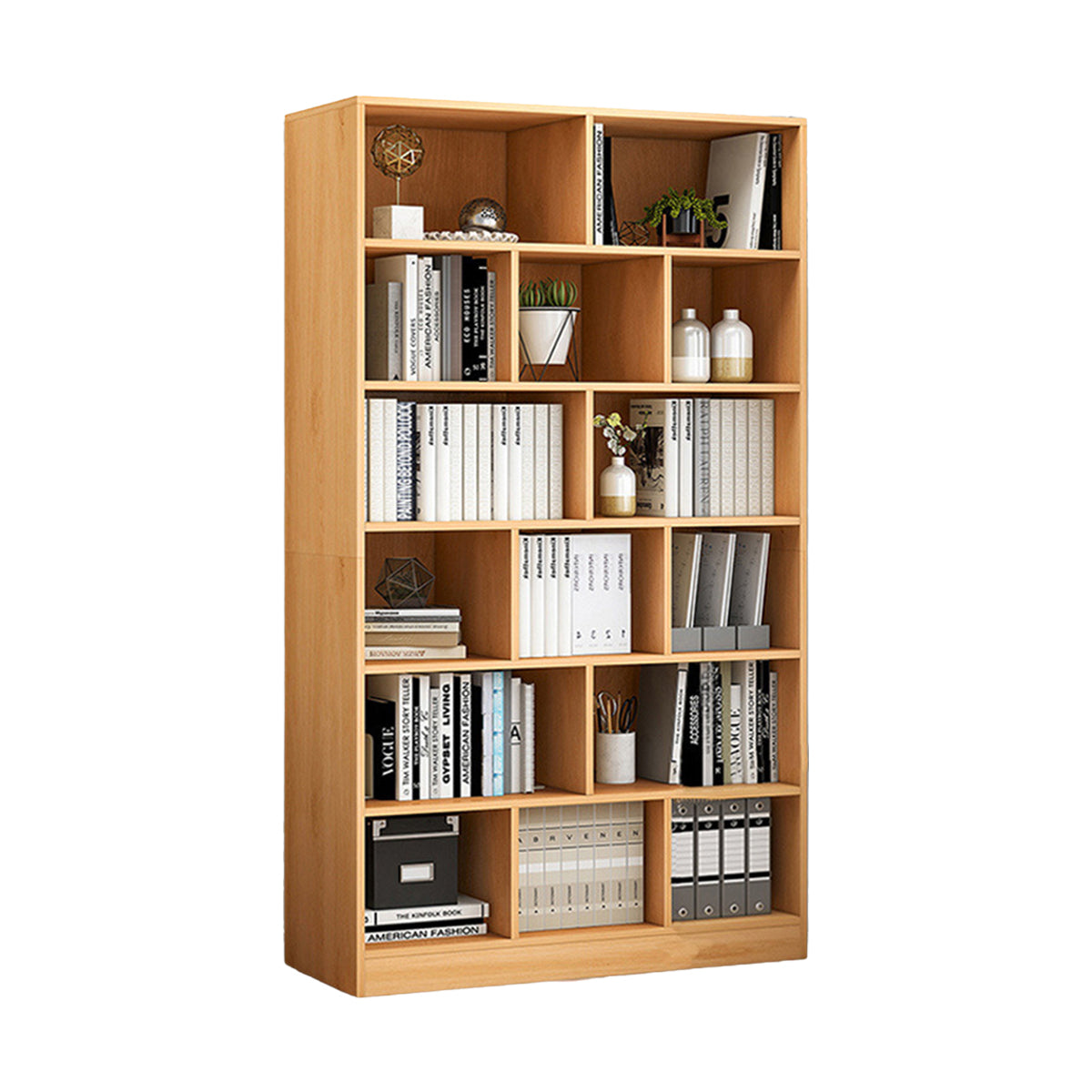Multi-Layer Floor Bookcase with Grid Shelves